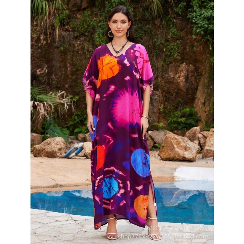 Плюс Размер Женщин Новый Принт Пляжный Свободный Праздничный Платье Бикини Накидка