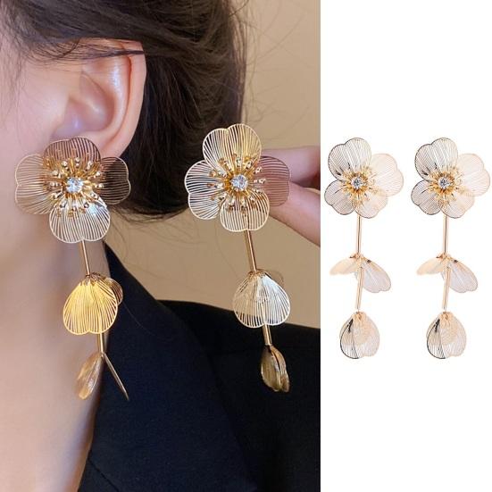 1 пара женских висячих лепестков, полированный цветок в форме горного хрусталя, декор для ушей, гальваническое покрытие для ушей