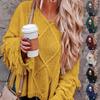 Women's And Winter Loose Solid Color Wide Sleeve Tassels Stitching Long-sleeved Knit Sweater Top