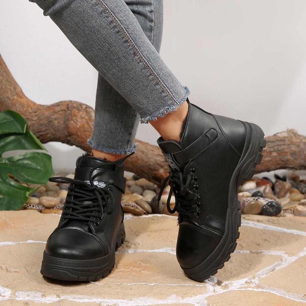 Новые зимние уличные водонепроницаемые плюшевые ботинки Мартин на липучке, женские короткие ботинки на шнуровке спереди на платформе для снега