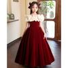 Girls Black Hepburn Style Long Sleeve Evening Gown Birthday Party Piano Performance