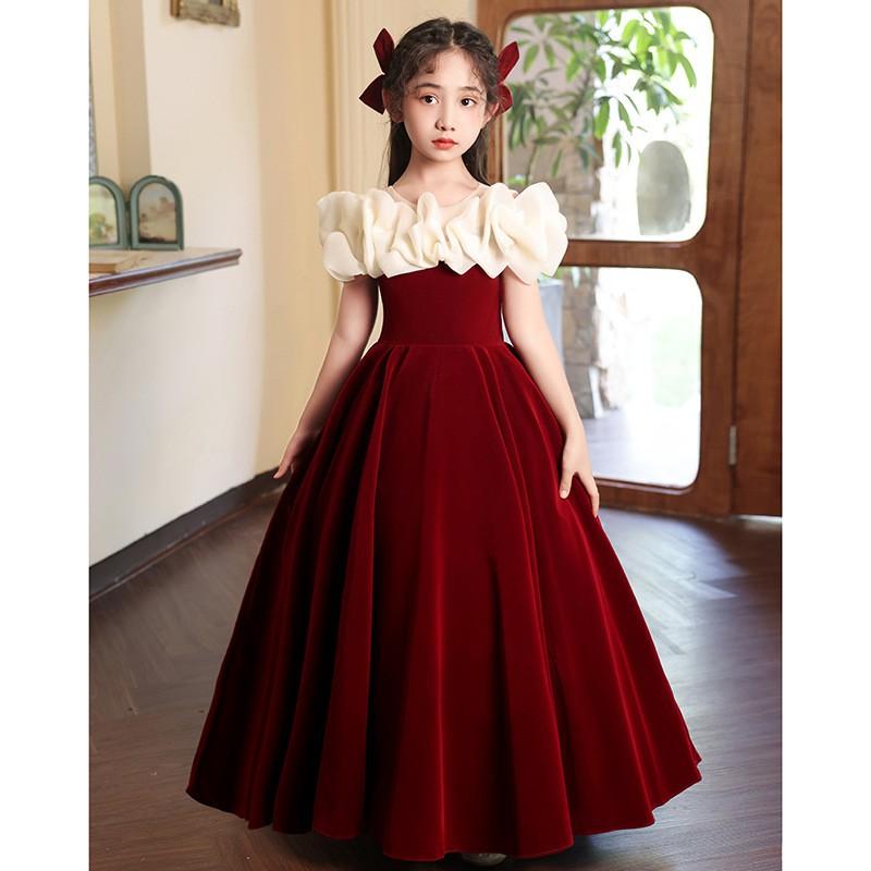 Girls Black Hepburn Style Long Sleeve Evening Gown Birthday Party Piano Performance