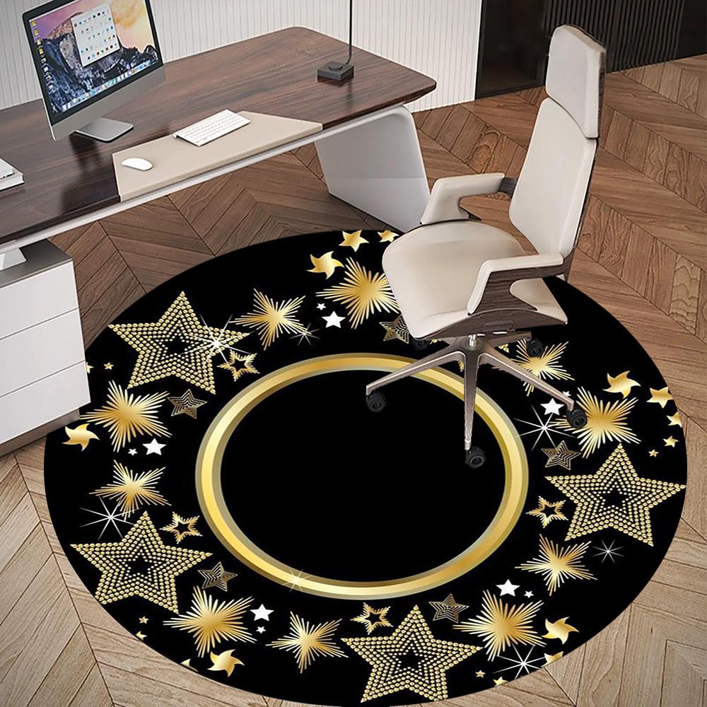 1PC star gold Office Round Area Rug, Under Office Chairs Bedroom Living Room Home Decor,Carpet for Office, -1110258