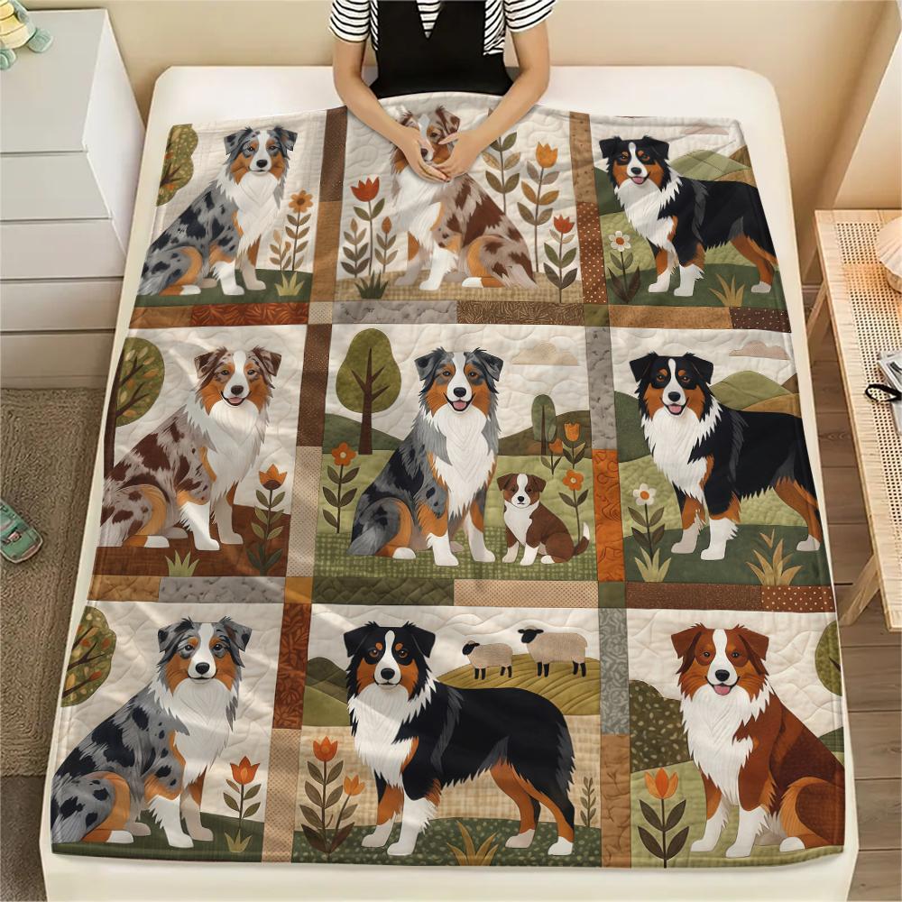 Nine grid dog cat fabric Print Flannel Blanket,High quality Comfortable for All Seasons,Home Decor,Warmth and Comfort,Perfect for Christmas Gifts