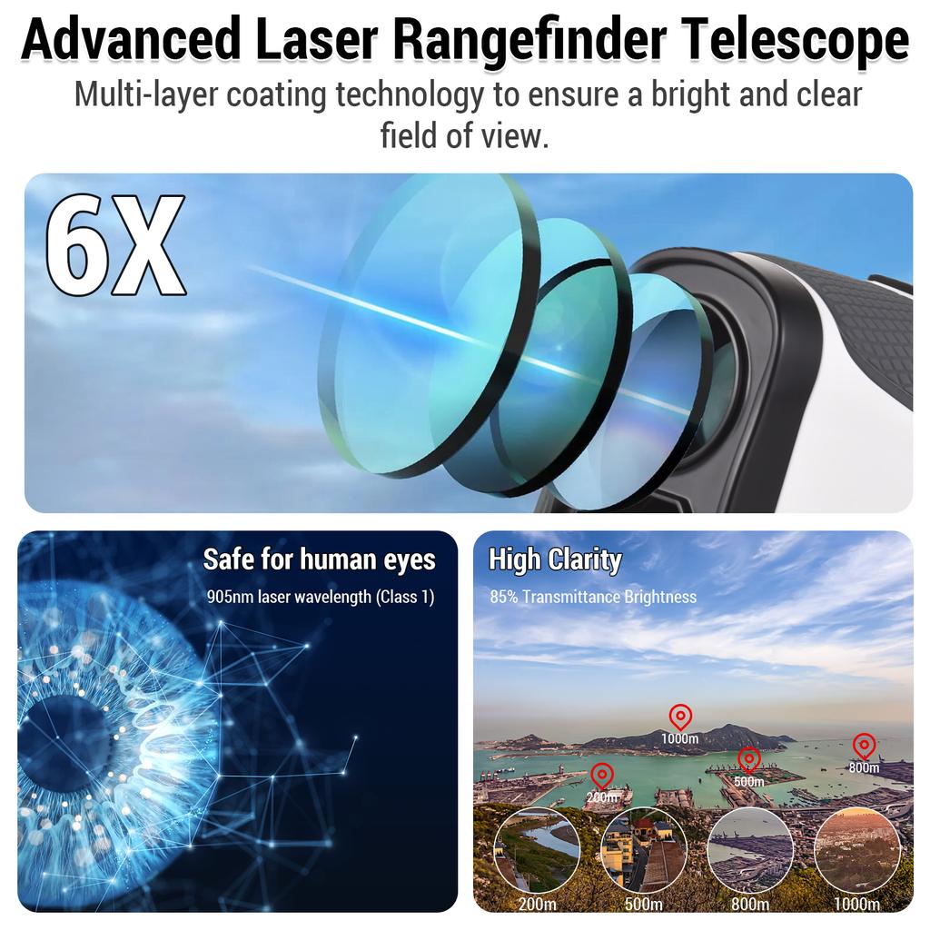 Golf Rangefinder With Slope Telescope 6x LCD 905nm Laser Type C Straight-line Horizontal Vrtical