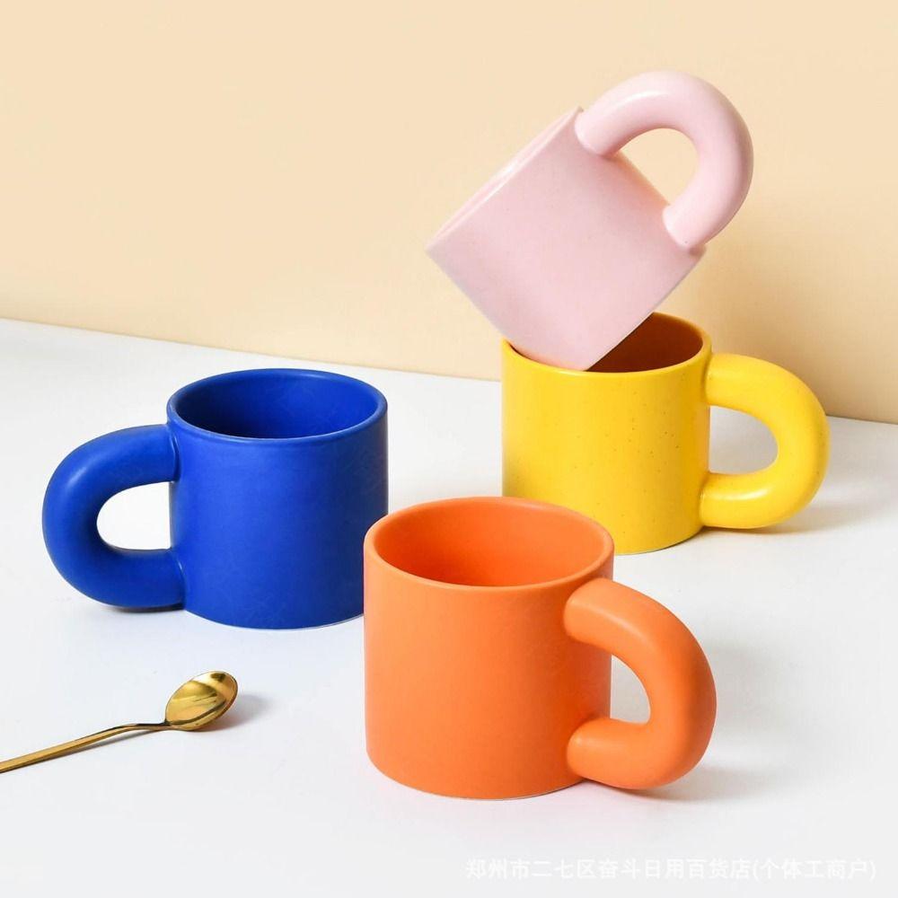 Fat Round Handgrip Novelty Cups Solid Color Milk Container Durable Pink Coffee Mug  Juice