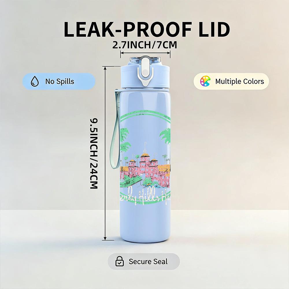 1PC Tropical Palm Tree Circular Retro Art Print 750ml Portable Sports Water Bottle Leakproof Gym Outdoor Travel Drink Cup