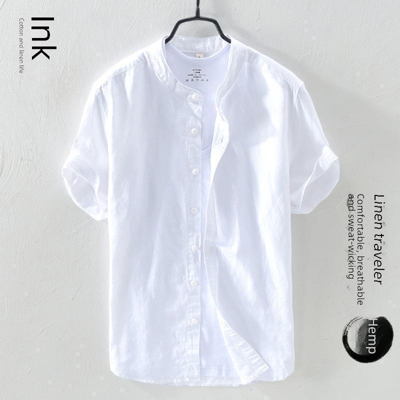 Мужская повседневная льняная рубашка с коротким рукавом - свободный, легкий летний топ