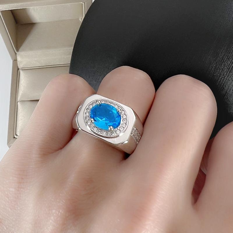 Модное овальное кольцо с бриллиантом, инкрустированное цветным драгоценным камнем