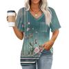 Womens Tops V-neck Short Sleeve Blouses Casual Fashion Print Tunic Tops With Pockets