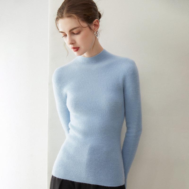Women's Slim Fit Cashmere Sweater - Half-High Neck, 100% Pure Cashmere, Seamless, Versatile Autumn/Winter Base Layer