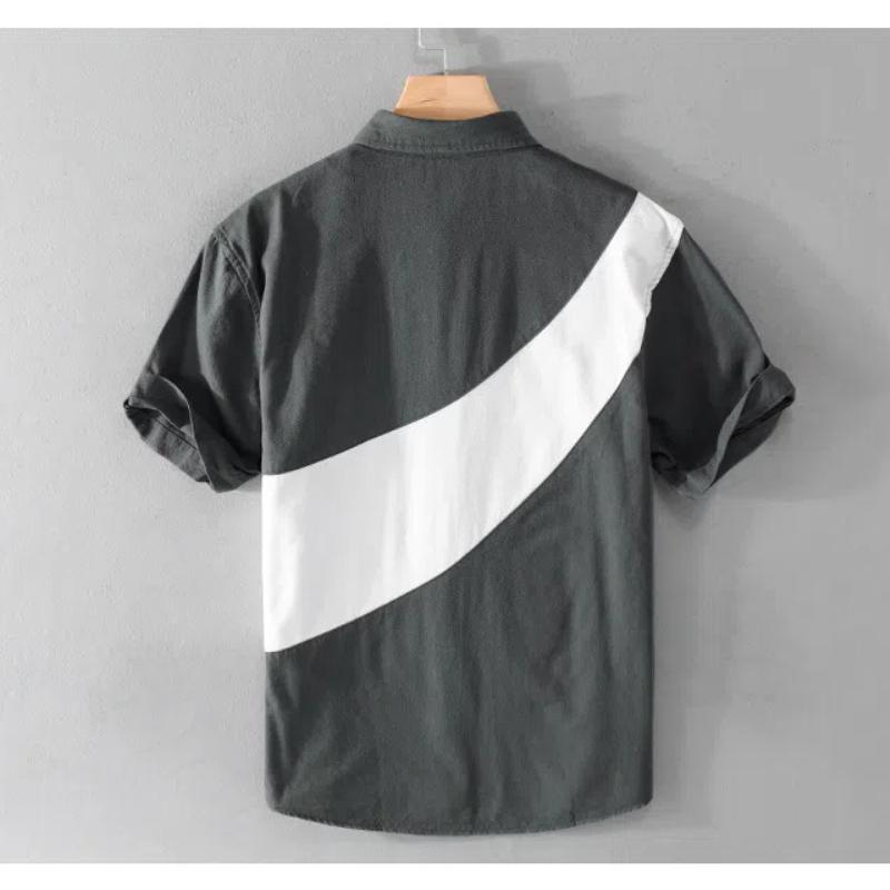Корейская мода пэчворк мужские рубашки летние повседневные красивые рубашки с коротким рукавом из чистого хлопка мягкая и удобная мужская одежда