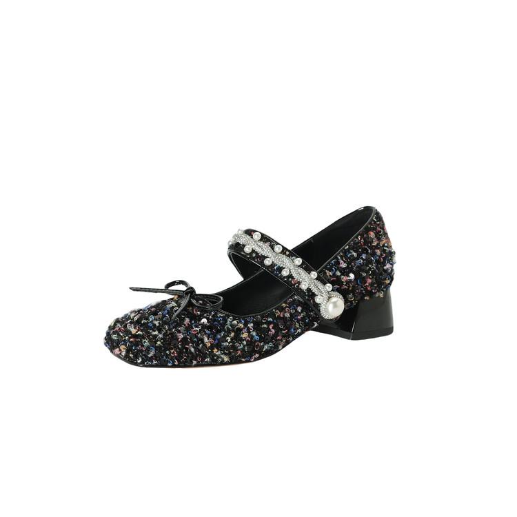 Fashion New Spring/summer Square Toe Bow Pearl Mary Jane Shoes for Women Fashion Gladiator Shoes Women Chunky Heels Women Pumps