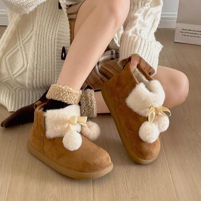 Женская модная обувь с меховым помпоном, легкая, увеличивающая рост, на мягкой подошве, зимняя теплая меховая обувь, утепленная бархатом, нескользящая, повседневная спортивная хлопковая обувь