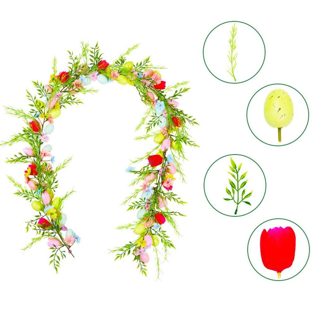 1 Pieces 6.2ft Easter Egg Garland For Mantle Spring Vine Flower Easter Garland Multi Colored Artificial Hanging Wall Decor For Easter Tree Decoration