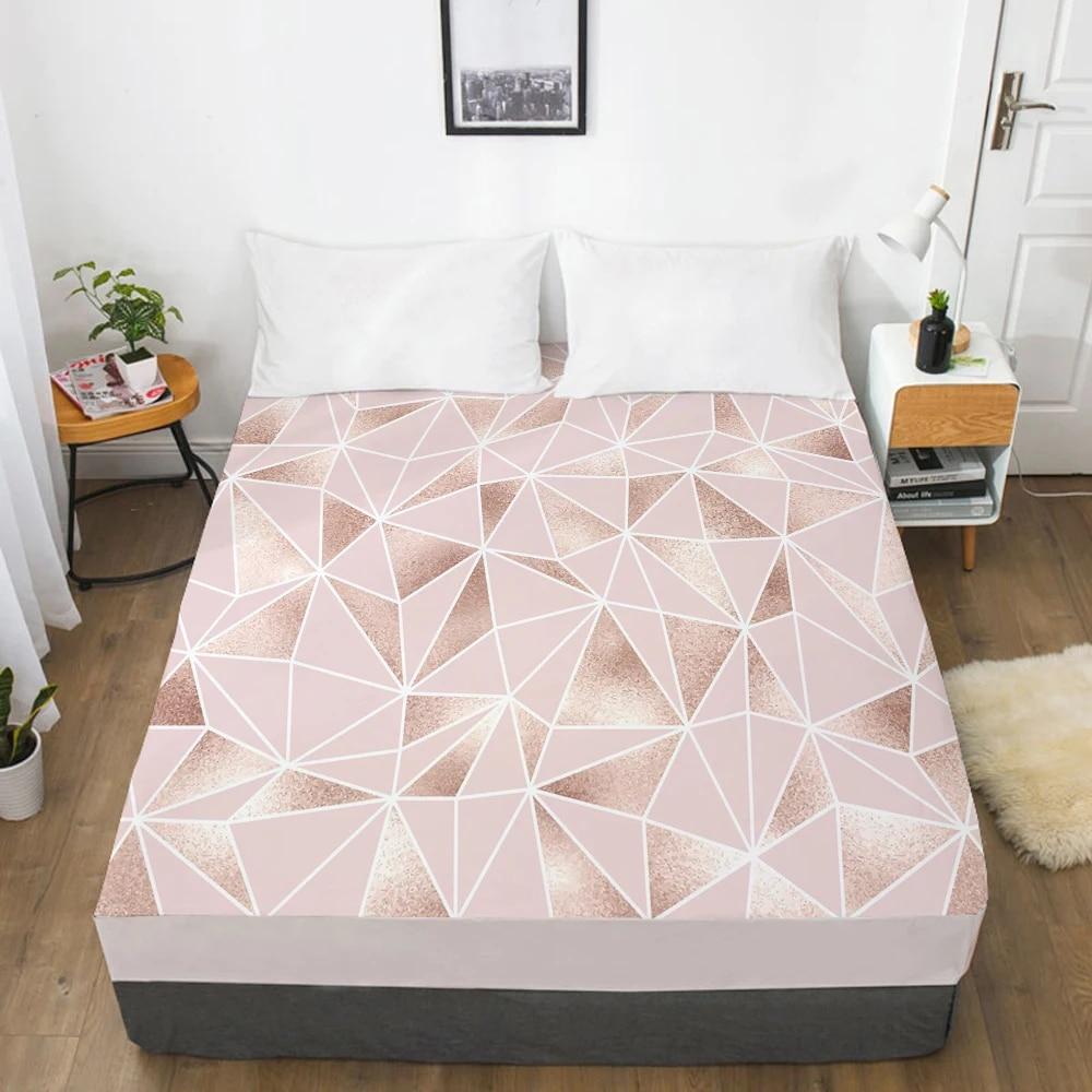Mattress Cover Fitted Sheets With Elastic Band Bedsheet Bed Sheet Linens 160X200/200X220CM Size 3D Printed Pink Geometry