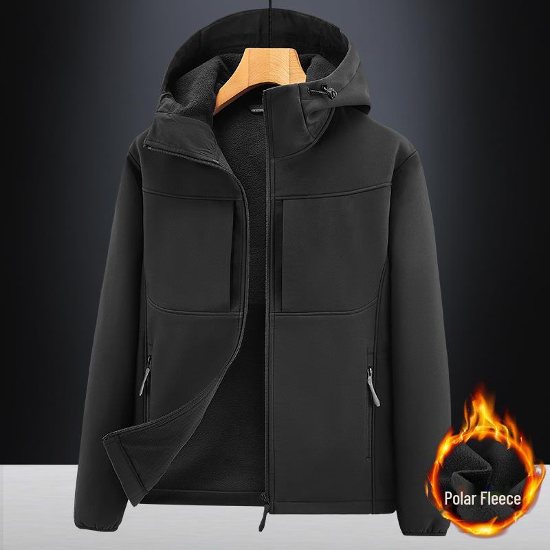 Men's Wind & Waterproof Plus Velvet Soft Shell Jacket - Thick, Large Size for Autumn/Winter