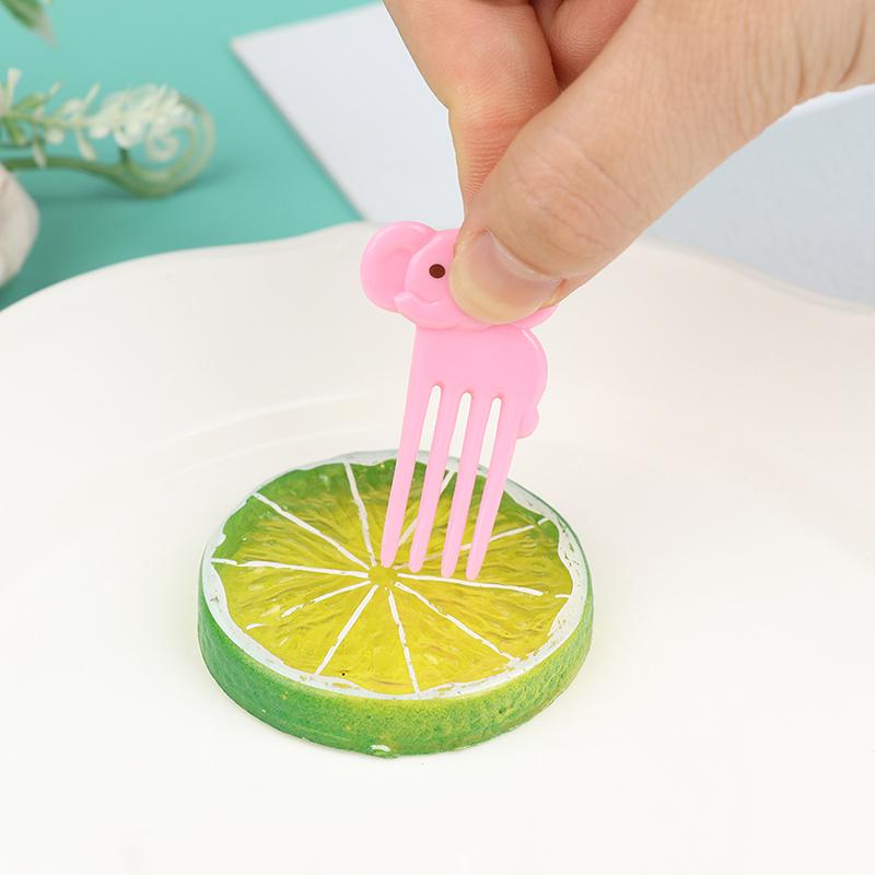 10Pcs Mini Animal Farmkids Fruit Fork Cartoon Snack Cake Dessert Food Toothpick