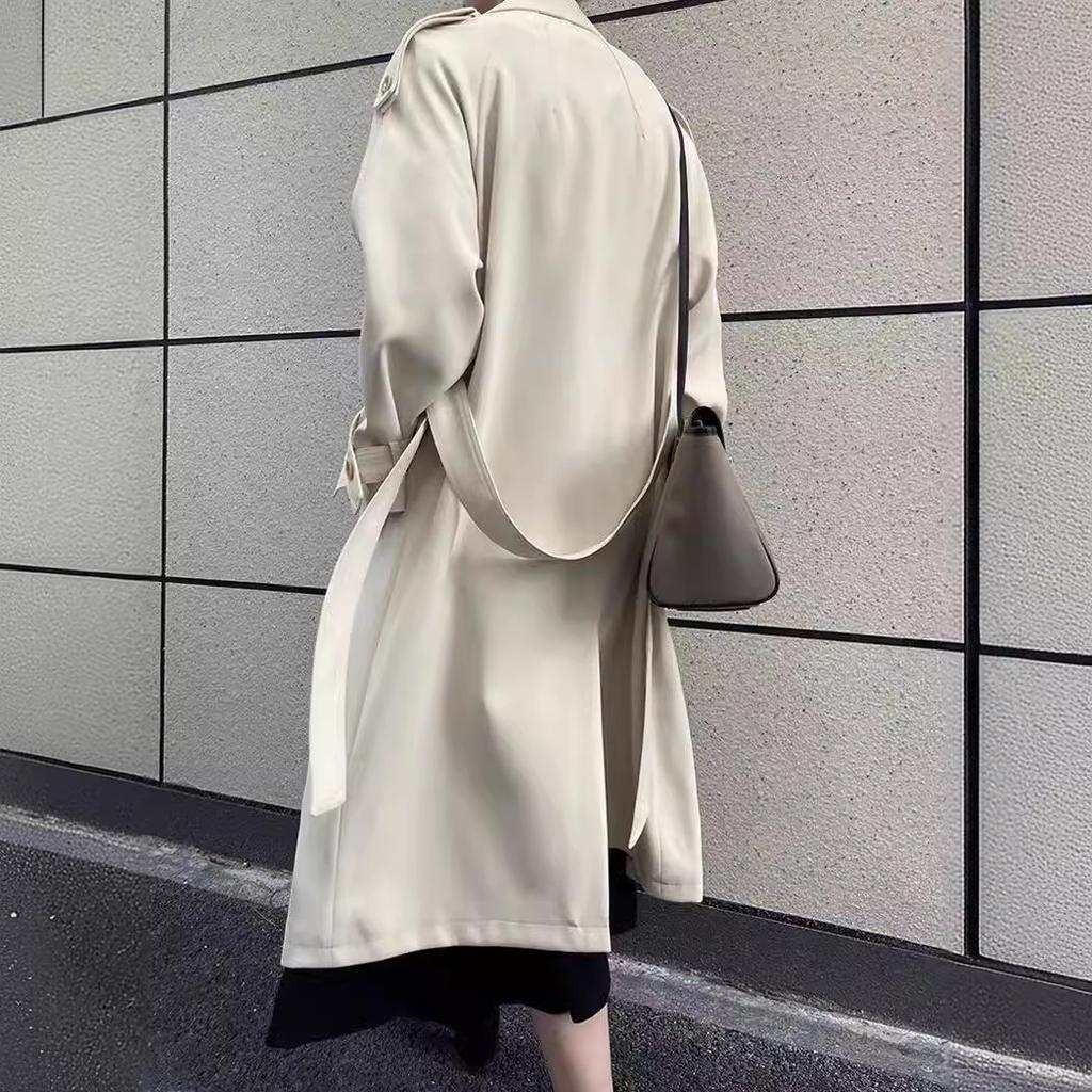 Новая весенняя женская одежда, ветровка средней длины в британском стиле с драпировкой для женщин, свободная, повседневная и универсальная верхняя одежда