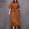 Women Casual Round Neck Loose Half Sleeve Long Dress