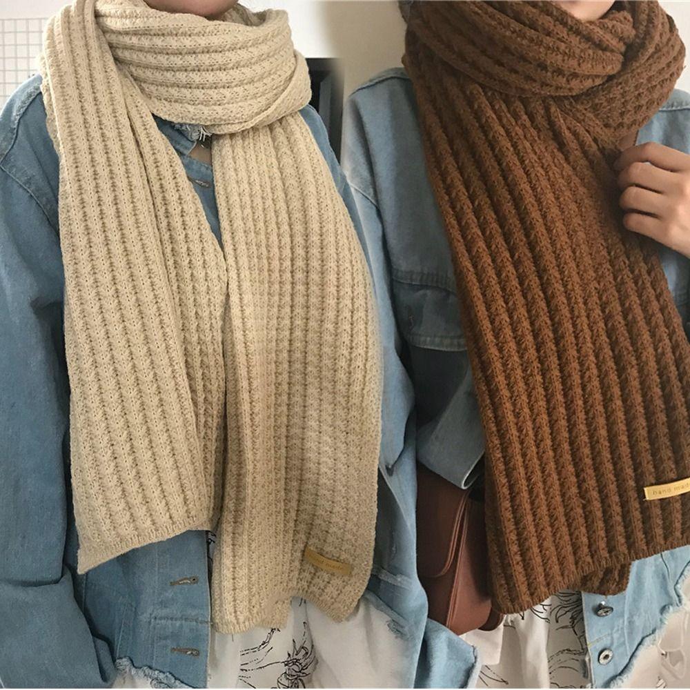 Outdoor Knitted Scarf Thickened Women Scarf Solid Color Bandelete Male and Female