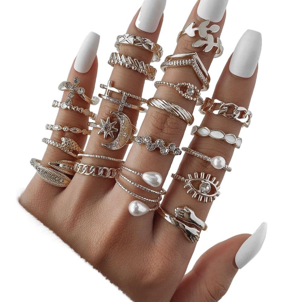 23 Pcs/Set Vintage Punk Ring Set Geometric Knuckle Rings Set Girls Party Jewelry Accessories Gifts
