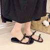2025 лето новые корейская версия шлепанцы на плоской подошве женские для улицы бант с открытым носком двойной ремешок модные сандалии на низком каблуке