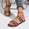2025 New Ladies Shoes Open Toe Women's Slippers Outdoor Daily Slippers Women Leopard Print Round Toe Flat with Plus Size Sandals