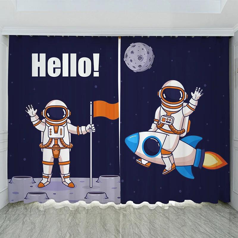 Nordic Ins Style Cartoon Comics High Shading занавеска Space Astronaut Trend Creative Boy Детская комната Простые занавески 2 шт.