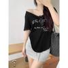 American Retro Letter Printed Short-sleeved T-shirt for Women Summer 2024 New Loose-fitting, Flesh-covering, Lazy-style Half-sleeved Top