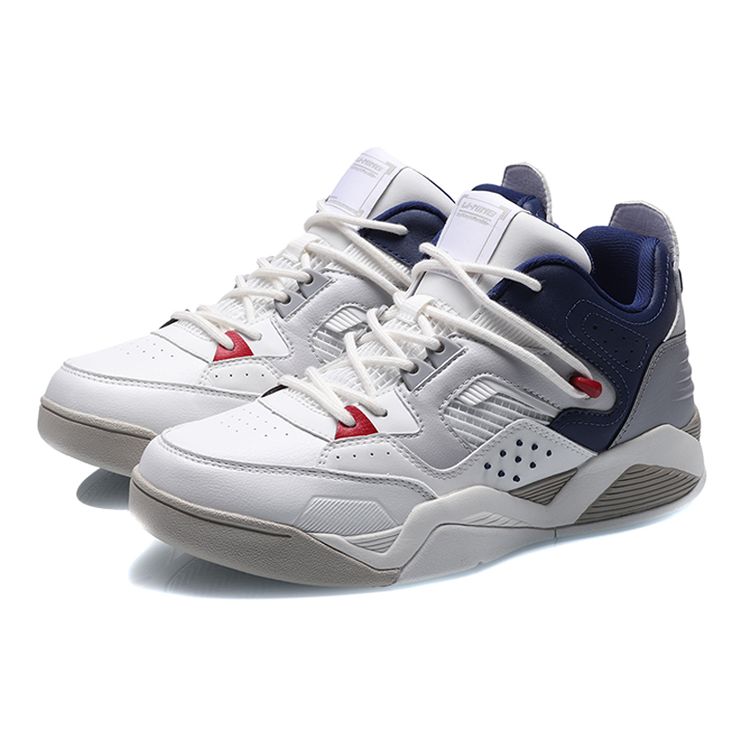 Li-Ning Синтетическая кожа амортизирующие нескользящие износостойкие поддерживающие средние кроссовки для баскетбола в стиле ретро мужские кроссовки белые синие AGBR025-3