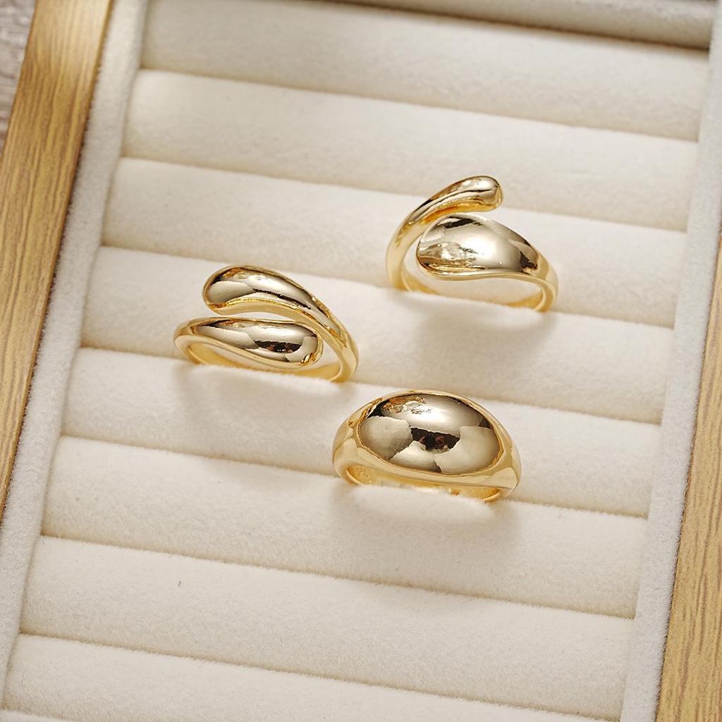 European & American Metal Texture Ring Set: Smooth, Exaggerated Geometric Open Rings for Women
