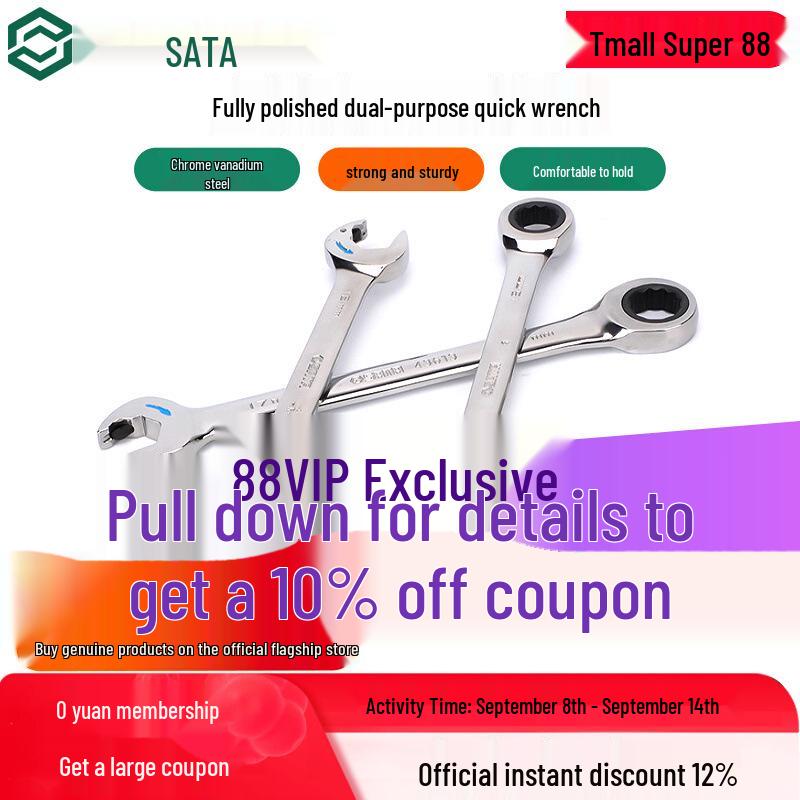 SATA Industrial Grade Double-Head Ratchet Wrench with Spline Open-End and Quick-Release