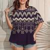 Plus Size Women's T-Shirt Vintage Ethnic Stripe Print Summer Casual Crew Neck Short Sleeve Fashion Outdoor Oversized Clothing