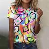 Summer Round Neck 3D Colorful Graffiti Print Top Fashionable Casual Short Sleeved Women's T-shirts
