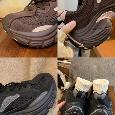 Версия из коровьей кожи~ Кроссовки «папины» из замши на шнуровке на высокой толстой подошве в той же новой цветовой гамме, что и у Grape Mom, женская спортивная и повседневная обувь