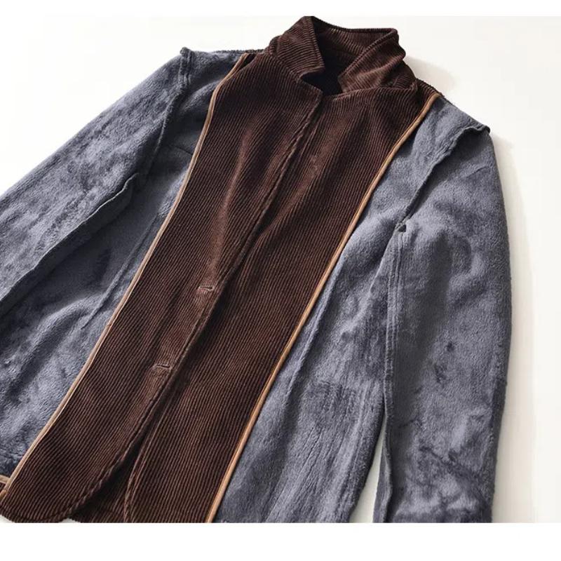 Осеннее и зимнее теплое пальто, мужские пригородные британские костюмы и блейзеры, вельветовая флисовая куртка, однотонные утепленные куртки в простом стиле