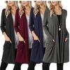 Cardigans Women Long Maxi Open Long Sleeve Top Jacket Collar Plain Ladies Cardigan Cotton Coat