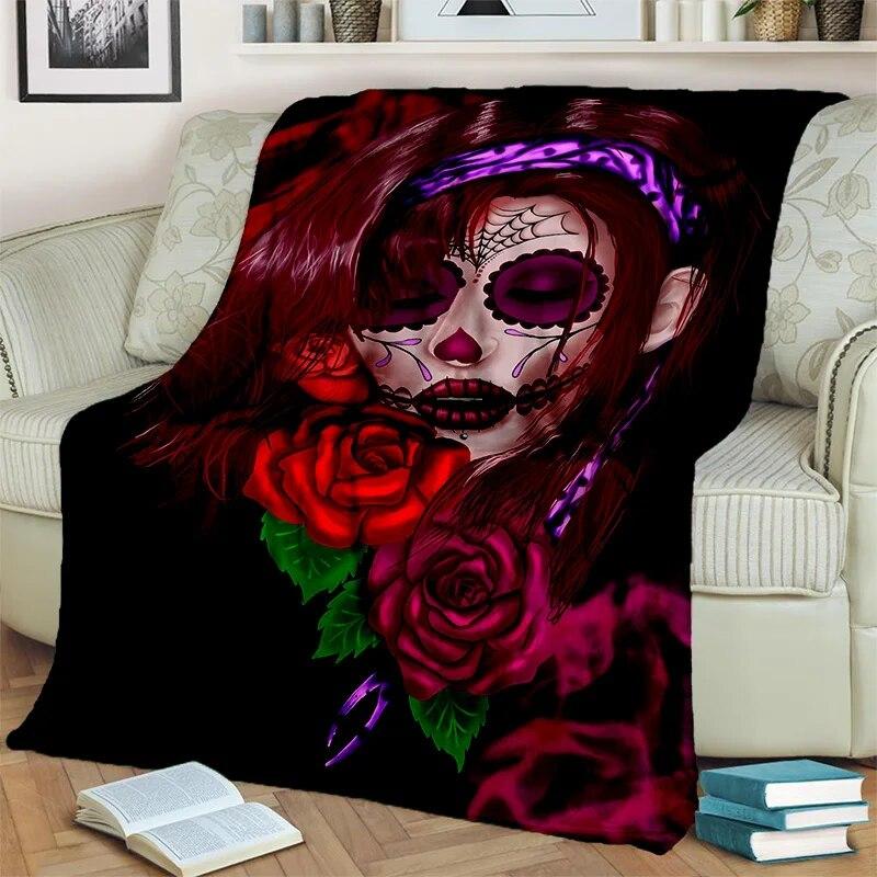 Horror Female Skull Dead Girl Gothic Blanket,Soft Throw Blanket for Home Bedroom Bed Sofa Picnic Travel Office Cover Blanket Kid