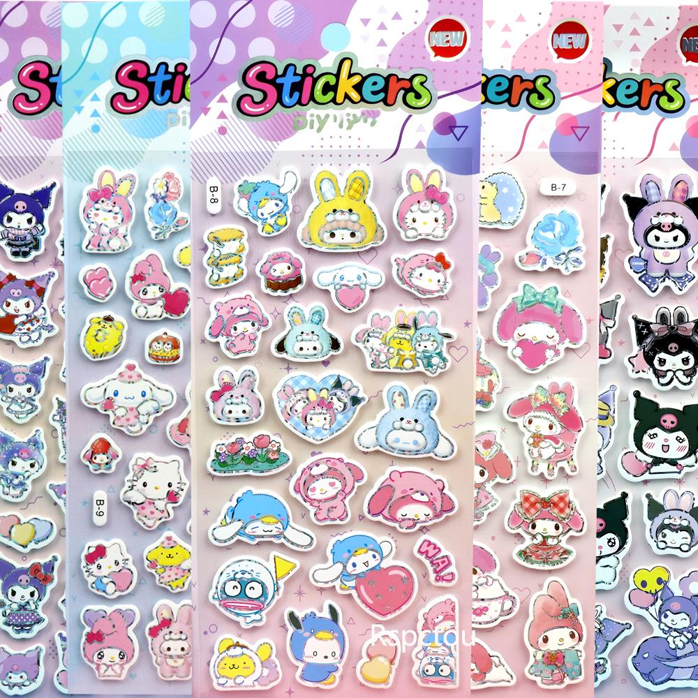 Милые 3D рельефные наклейки серии Sanrio Эстетичные декоративные наклейки Кавайи Синнаморолл Моя Мелоди Куроми Мультяшная наклейка-пузырь Игрушка