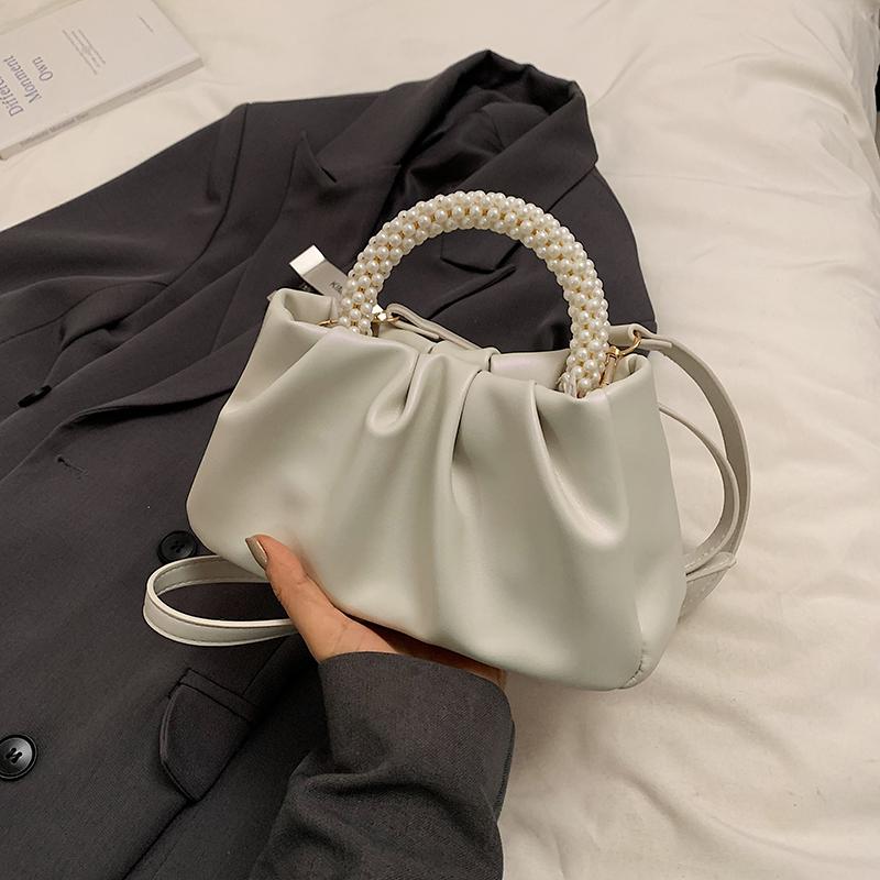 Новые сумки через плечо с рюшами для женщин, простые жемчужные цепочки, маленькие сумки, женские летние повседневные сумки через плечо с застежкой-молнией Cloud