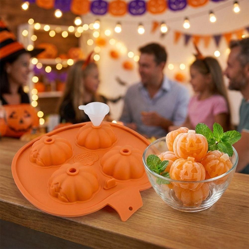 Pumpkin Shape Halloween Cake Mold 4 Grids Halloween Pumpkin Dessert Mold Kitchen Bakeware