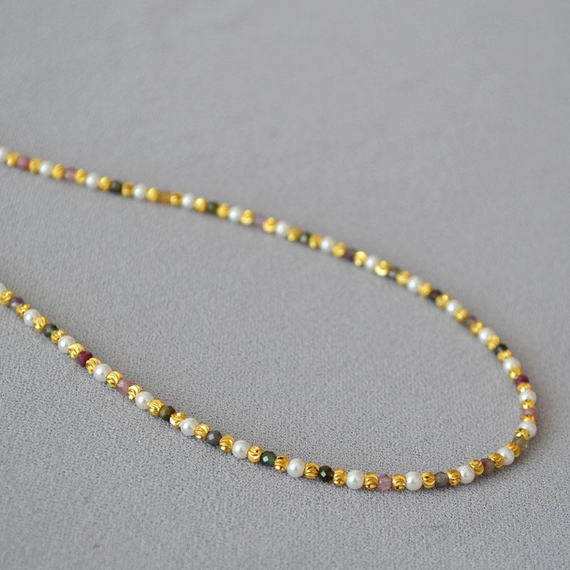 Французская ниша Элегантный жемчужный цветной турмалин настоящий камень бисер простой темперамент изящное ожерелье ключичная цепочка для женщин