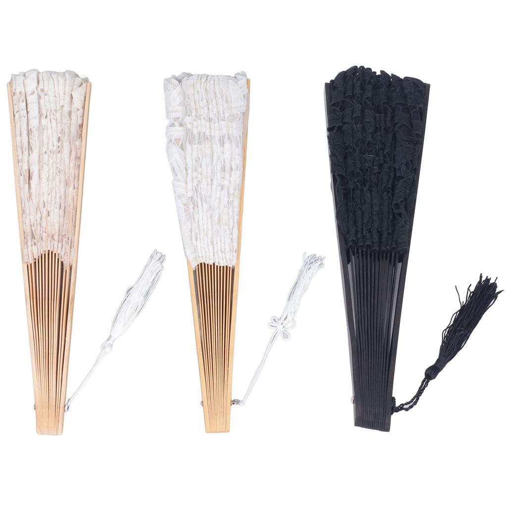 Складной веер из кружева с бамбуковыми костями в винтажном стиле, ручной веер с кисточкой для одежды в стиле деко