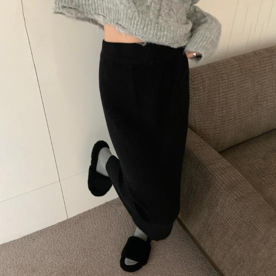 Женская юбка миди с высокой талией, свободного кроя, юбка из рубчатого трикотажа, однотонная, осенне-зимняя, прямого кроя, универсальная для повседневной носки