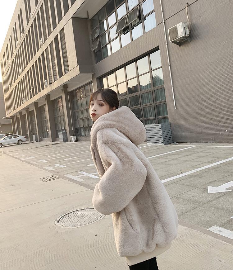 Loose Fluffy Velvet Jacket Female Winter Imitation Rabbit Rabbit Fur In The Long Model Thick Hooded Coat