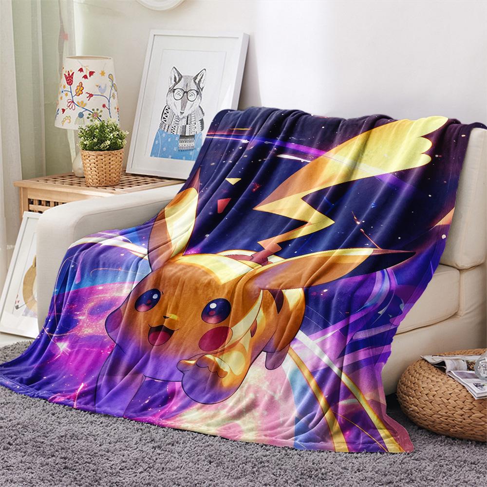 Pikachu and Eevee Print Flannel Blanket, High quality Comfortable for All Seasons, Home Decor, Warmth and Comfort