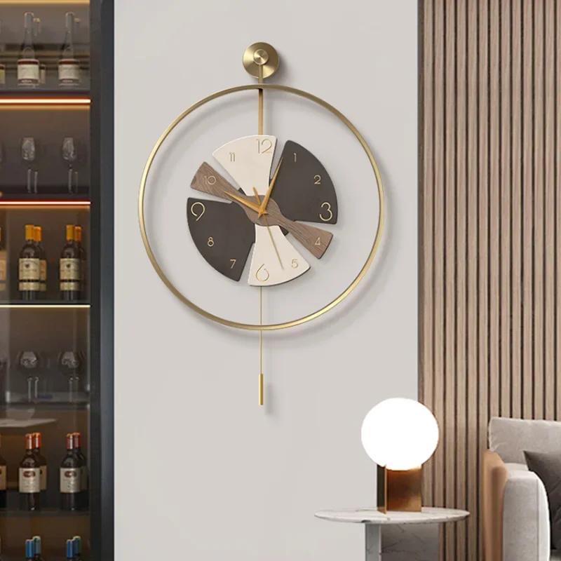 Living Room Decoration Wall Clock Home Decor Luxury Art No Punching Dining Room Wall Decoration Pendulum
