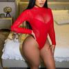 Sex Underwear Long Sleeves Sexy Red Temptation Backless One-piece Hollow Mesh