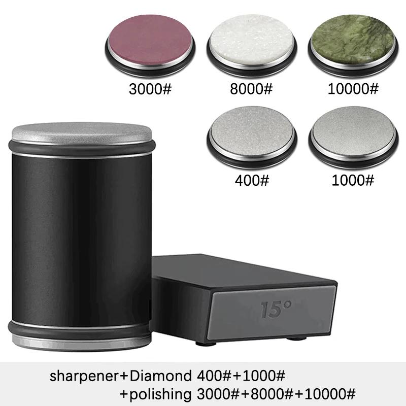 Точилка для ножей с вращающимся лезвием, магнитный держатель для ножей, набор алмазных точильных камней с углом заточки 15 и 20 градусов, кухонный аксессуар